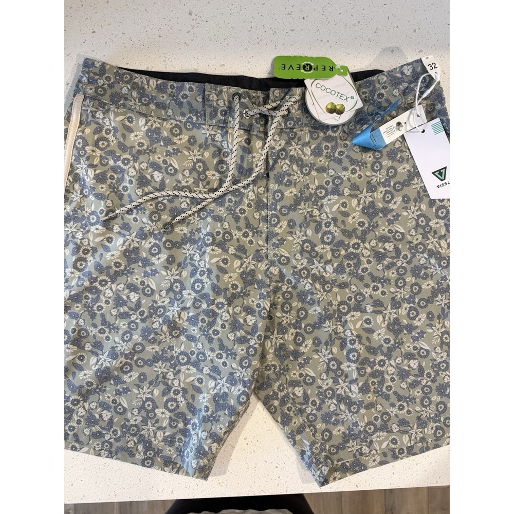 Vissla‎ Boardshorts Swim Trunks Men's Size 32 Cream Green Floral NWT